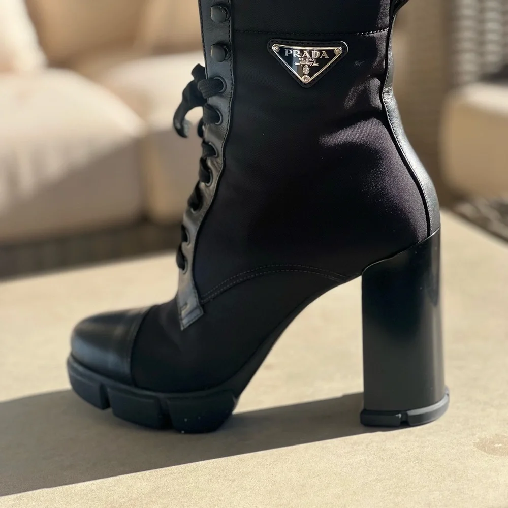 Prada Black Lace Up Boots 39 - Picture 4 of 9